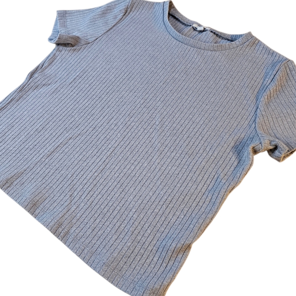 ๐ผ4/$30 Ardene Grey Ribbed Cropped Tee Fitted Top Size Large โจ - Picture 4 of 7